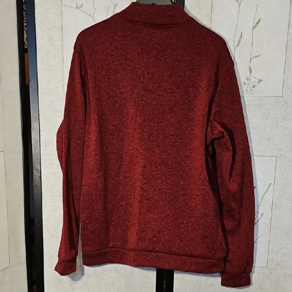Red Zip Up Sweater with Mock Turtleneck and Warm Knit Fabric